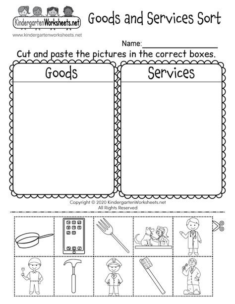 goods and services worksheet kindergarten